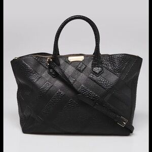 Burberry Black Embossed Check Leather Dewsbury Tote Bag